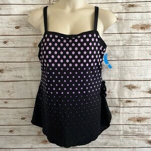 Vintage Maxine 1pc Swimsuit Dress Black & Purple Polka Dot Plus Size 24W NWT